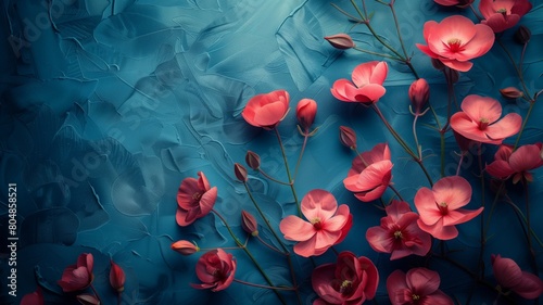 Women's Day background with blue theme and copy space near flowers