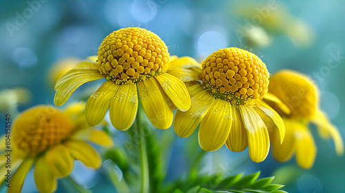 Wild Helenium Flowers in a Summer Meadow, Bright Yellow Blossoms with Rich Green Foliage photo
