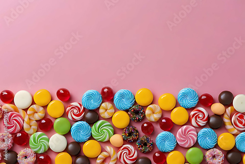Candy and sweets in copy-space background concept, big blank space. Place to adding text blank copy space. Coconut Cream Pie Taffy © jmgdigital