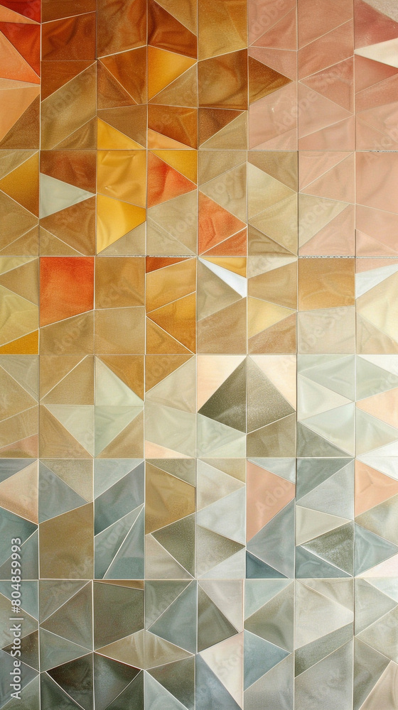 Mosaic of gradient geometric tiles in soothing earth tones Mosaic of gradient geometric tiles in soothing earth tones