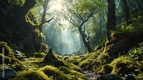 A Mosaic of Light And Shadow On The Ground Covered With A Lush Carpet Of Moss Landscape Background