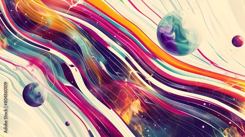 Abstract 1970 s background design in futuristic retro style with colorful lines. Vector illustration.