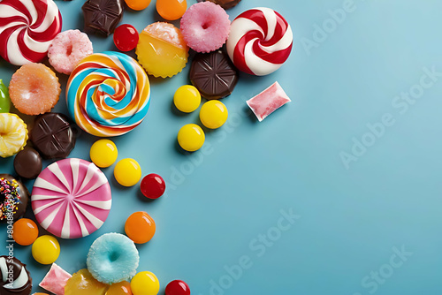 Candy and sweets in copy-space background concept, big blank space. Place to adding text blank copy space. Neapolitan Ice Cream Sandwiches