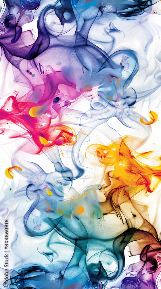 Seamless abstract pattern with swirling smoke and color splashes in a structured arrangement.