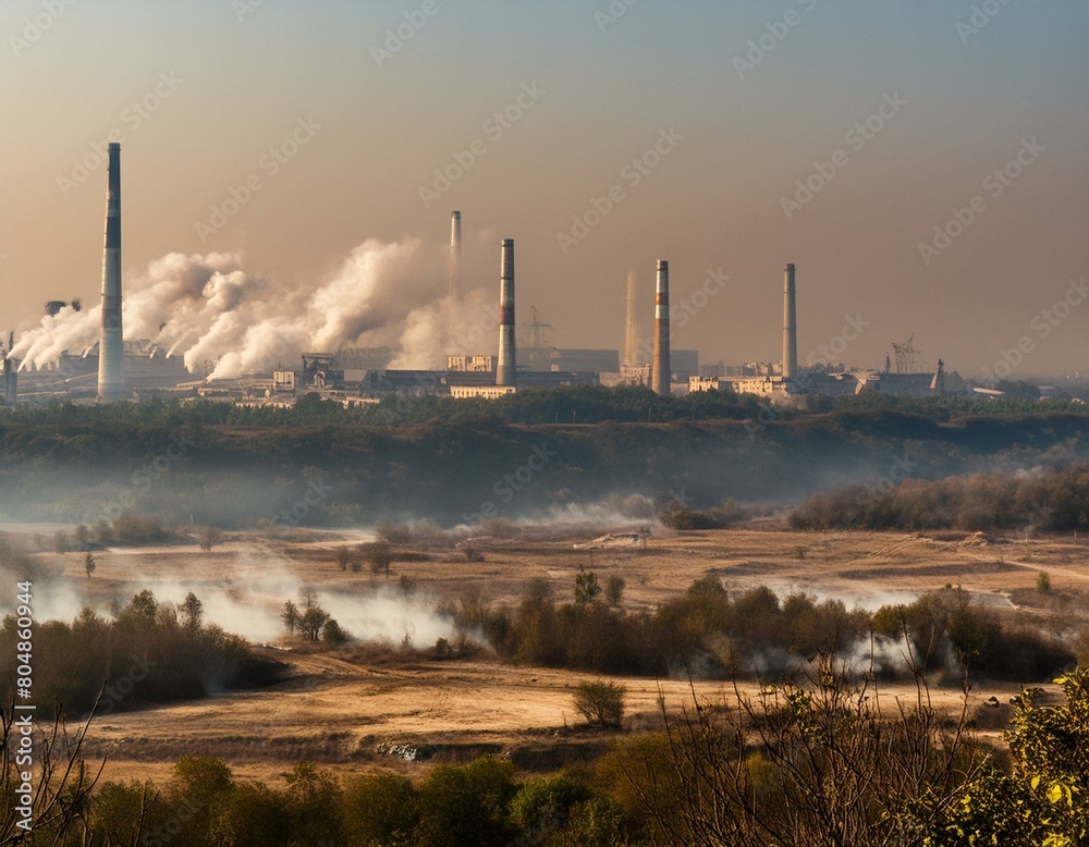Fototapeta premium Dusty city landscape pollutes the atmosphere