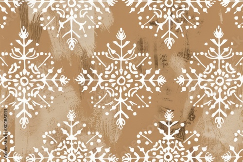 Abstract Festive Snowflakes Pattern on Brown Background