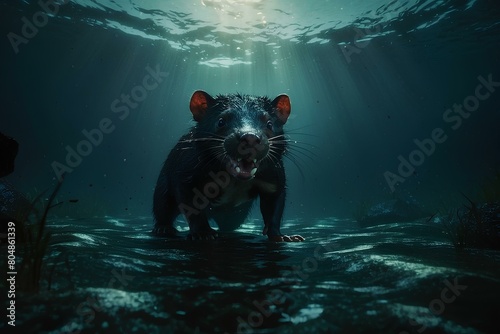 Tasmanian devil  in the water photo