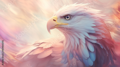 In the wild, an eagle soars with majestic freedom, its powerful wings slicing through the air, embodying the spirit of a bird of prey in effortless flight.