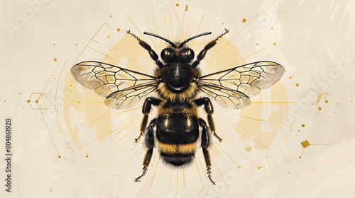 vintage style close up honey bee on light background. © Curva Design