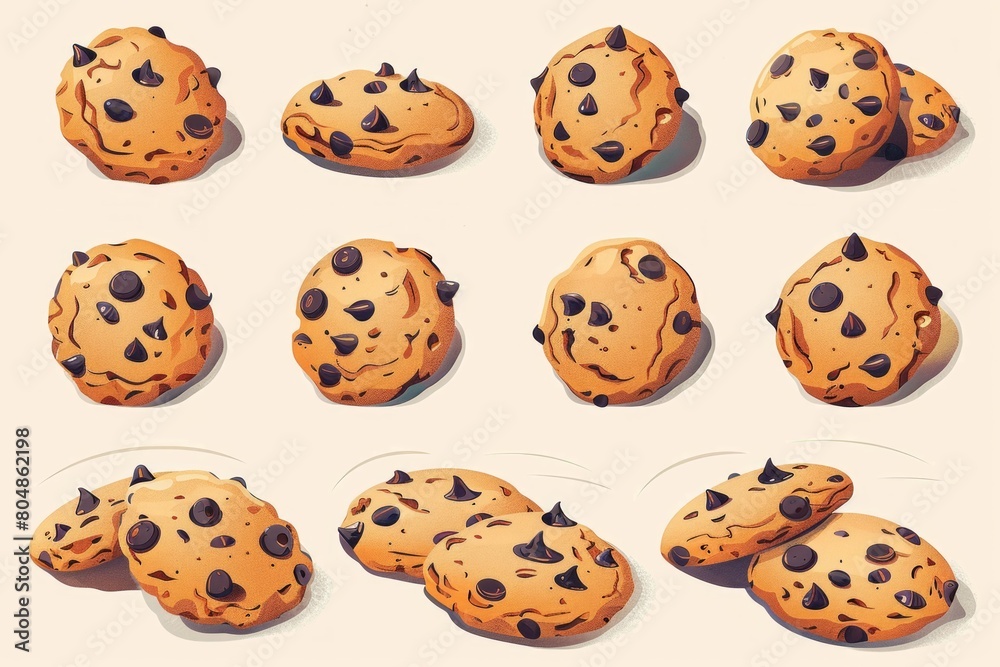 Irresistible lineup: A mouthwatering array of light brown chocolate chip cookies, oozing with sweetness