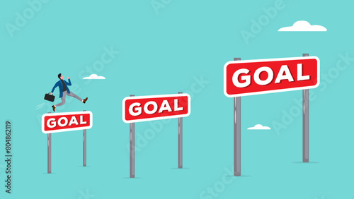small target achievement as motivate to achieve bigger target or goal, business people go through small obstacles to bigger obstacles, strategies to inspire greater success
