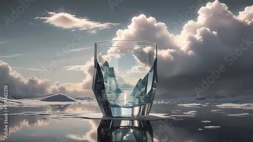 Jagged Serenity: Layered Collages and Geometric Surrealism in Sunlit Water Glass