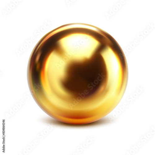 3d realistic vector icon illustration. Golden round ball, liquid gold. Isolated on white.
