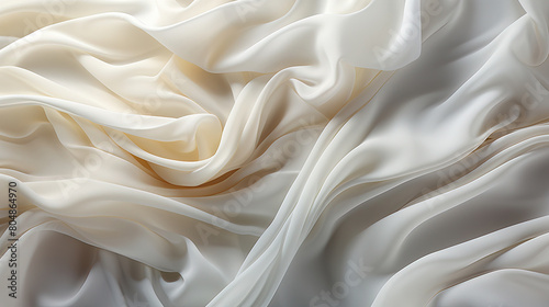 Beautifully Fluttering White Color Fabric in Space With Delicate Folds on Blurry Background