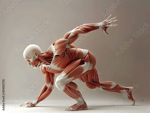 Muscular Male Figure Showcasing Contraction and Relaxation for Movement and Support