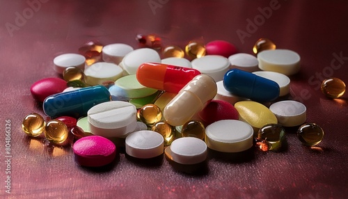 An array of multicolored pharmaceutical pills and capsules, including opioids, vitamins, and a variety of medicines, scattered across a surface, representing healthcare and medication diversity