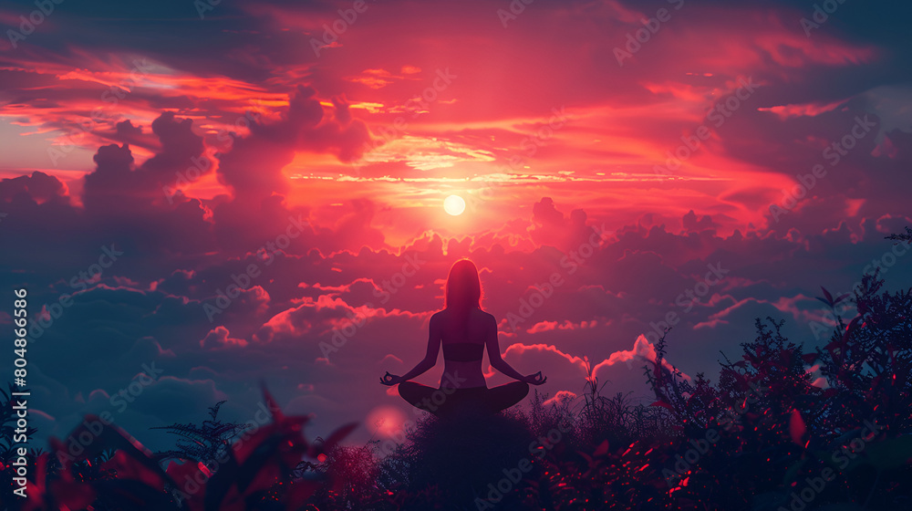 yoga in the morning,
 Yoga Day with Sunset Background 