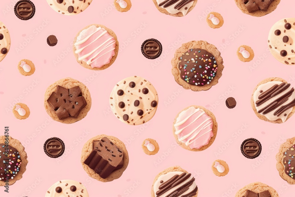 Sweet Delights: A Vibrant Pattern of Cookies and Baked Goods on a Playful Pink Background Sweet Delights: A Vibrant Pattern of Cookies and Baked Goods on a Playful Pink Background