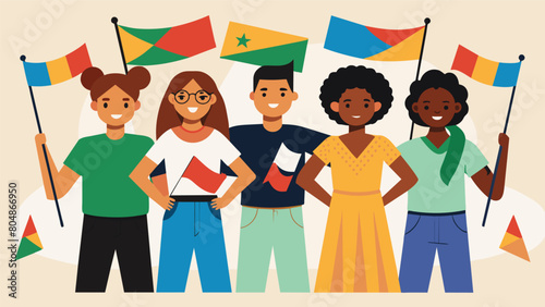 A family huddled together working on a large Juneteenth flag collaboratively incorporating elements of their heritage and traditions.. Vector illustration