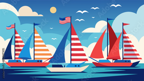 Colorful sailboats gliding gracefully across the harbor proudly displaying the stars and stripes of our nation on their masts.. Vector illustration