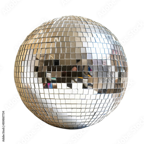 Silver disco mirror ball isolated isolated on transparent background. 
