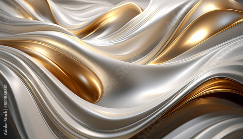 Abstract, elegant white metal and gold waves for luxury backgrounds or modern design.