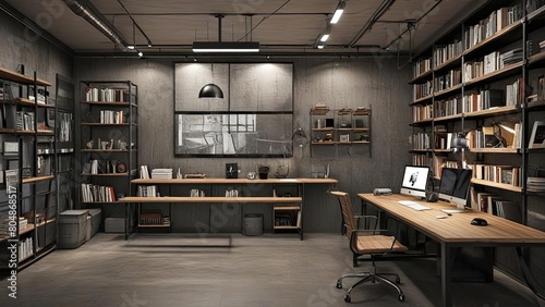 3D interior design for work space with an industrial concept