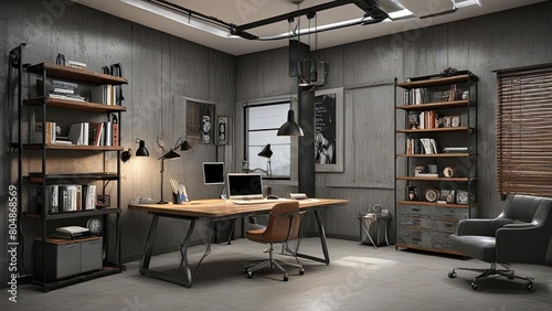 3D interior design for work space with an industrial concept