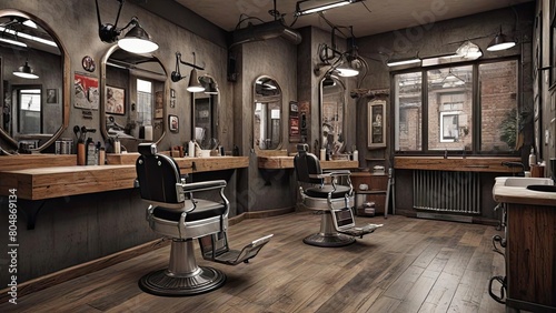 barber shop interior design with industrial architectural style © Rahmat 