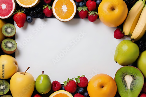 Fruits in copy-space background concept  big blank space. Place to adding text blank copy space. Juicy Tropical Fruits