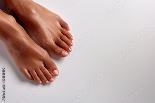 A close up of a pair of female foot isolated on white background.