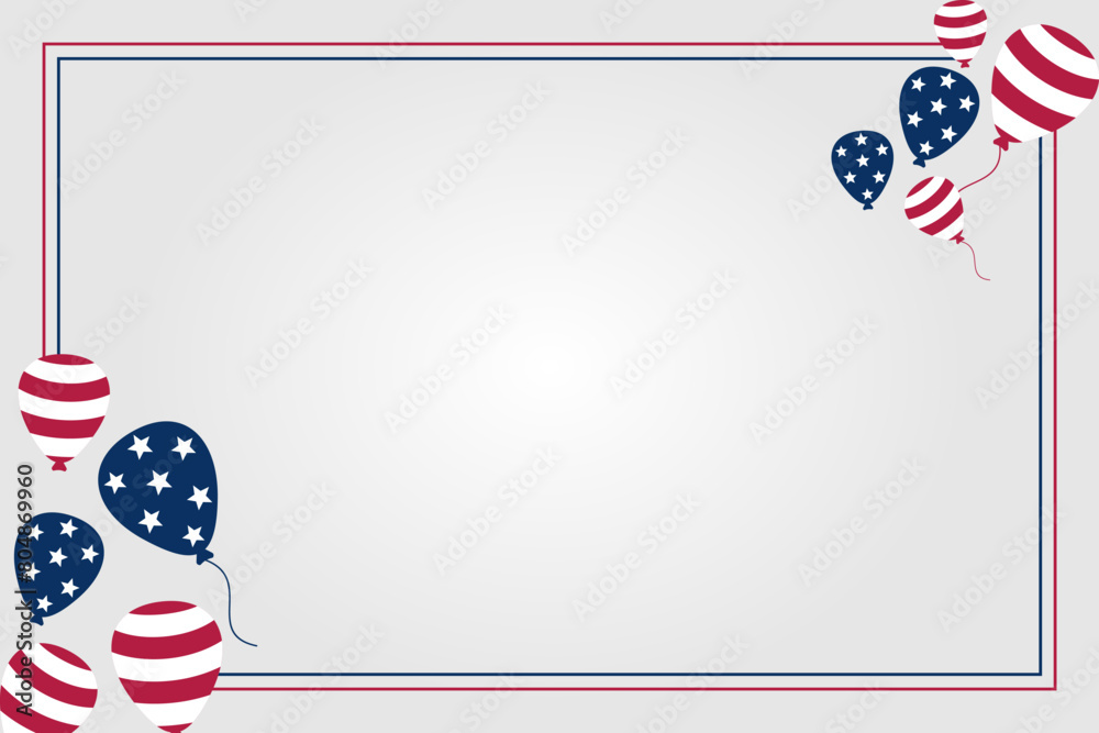 Obraz premium american holiday poster frame decoration with flag icons, balloons and stars. border template design for greeting card, invitation, banner, social media, web.