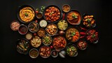 Vibrant Array of Authentic Indian Cuisine on Sleek Black Background - Culinary Delights from India