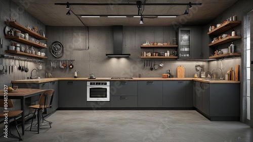 interior kitchen set industrial minimalis design, interior of kitchen industrial, , kitchen interior industrial black and wood cobinations
