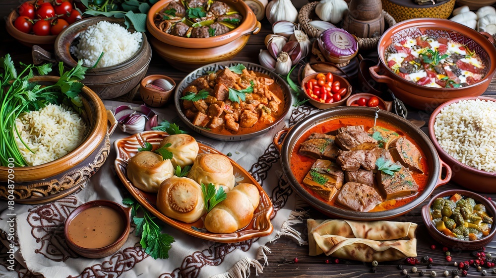 Delicious Spread of Authentic Russian Cuisine: Traditional Dishes and Culinary Delights