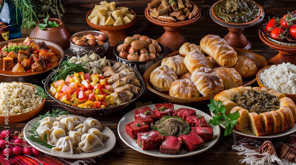 Delicious Spread of Authentic Russian Cuisine: Traditional Dishes and Culinary Delights