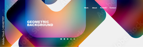 A vibrant geometric background featuring a rainbow of colors like electric blue, magenta, and more. Perfect for technology and electronic device brands looking for a modern and eyecatching design
