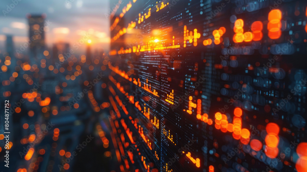 Fototapeta premium Dynamic world of finance, abstract technology innovations are driving unprecedented opportunities for investment in real estate and the stock market.