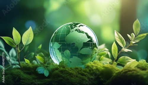 World environment and earth day concept with glass globe and eco friendly enviroment
