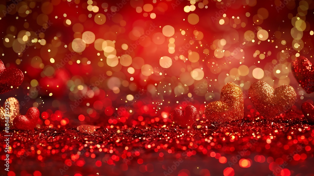 beautiful red love background with hearts and golden glitter. Generative Ai beautiful red love background with hearts and golden glitter. Generative Ai