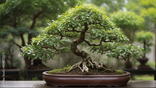 A realistic beautiful bonsai tree in natural garden