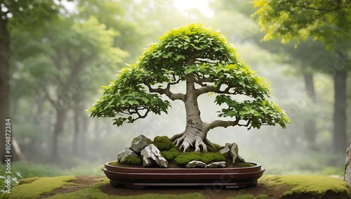 A realistic beautiful bonsai tree in natural garden