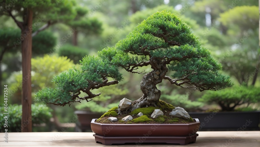A realistic beautiful bonsai tree in natural garden A realistic beautiful bonsai tree in natural garden