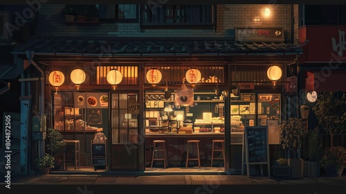 Nighttime Serenity: Enjoying Cozy Japanese Cuisine in Ambient Light photo