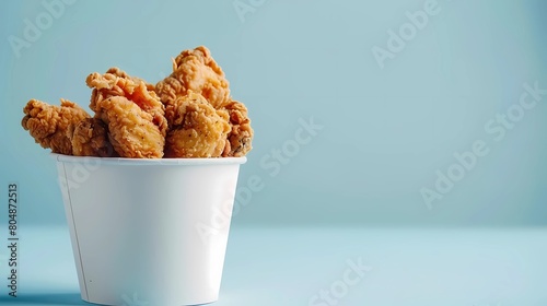 Crispy fried chicken in a white cup on blue background,  Generative AI illustrations.