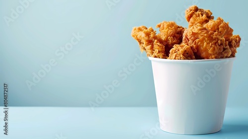 Crispy fried chicken in a paper cup on blue background,  Generative AI illustrations.
