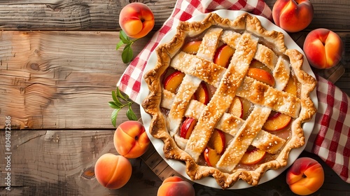 Homemade apricot galette on a rustic wooden background, Generative AI illustrations.