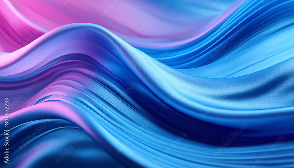 Abstract background of elegant blue and pink satin waves.