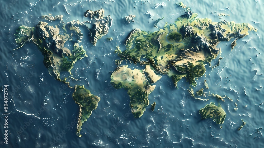 Fototapeta premium Highly detailed 3D render of planet Earth with continents and oceans, Generative AI illustrations.