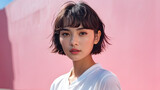 Timeless Elegance: Pixie Cut on Beautiful Asian Woman, Radiant Beauty: Hairstyle for Stunning Lady, Graceful Charm: Enhancing Beauty, Effortless Sophistication: Asian Beauty with Pixie Haircut